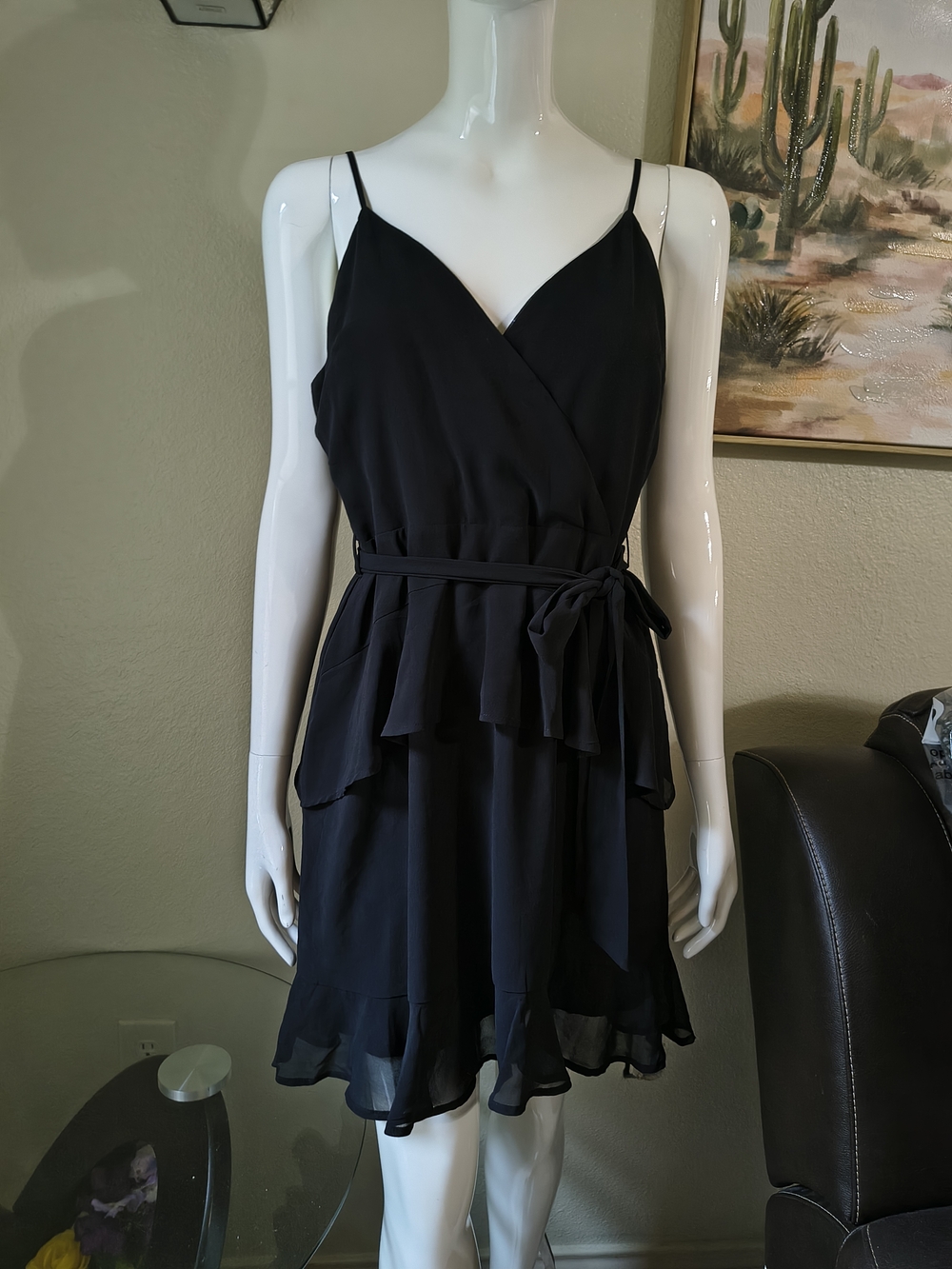 Gianni Bini Black Sleeveless V-Neck Ruffle Mini Dress